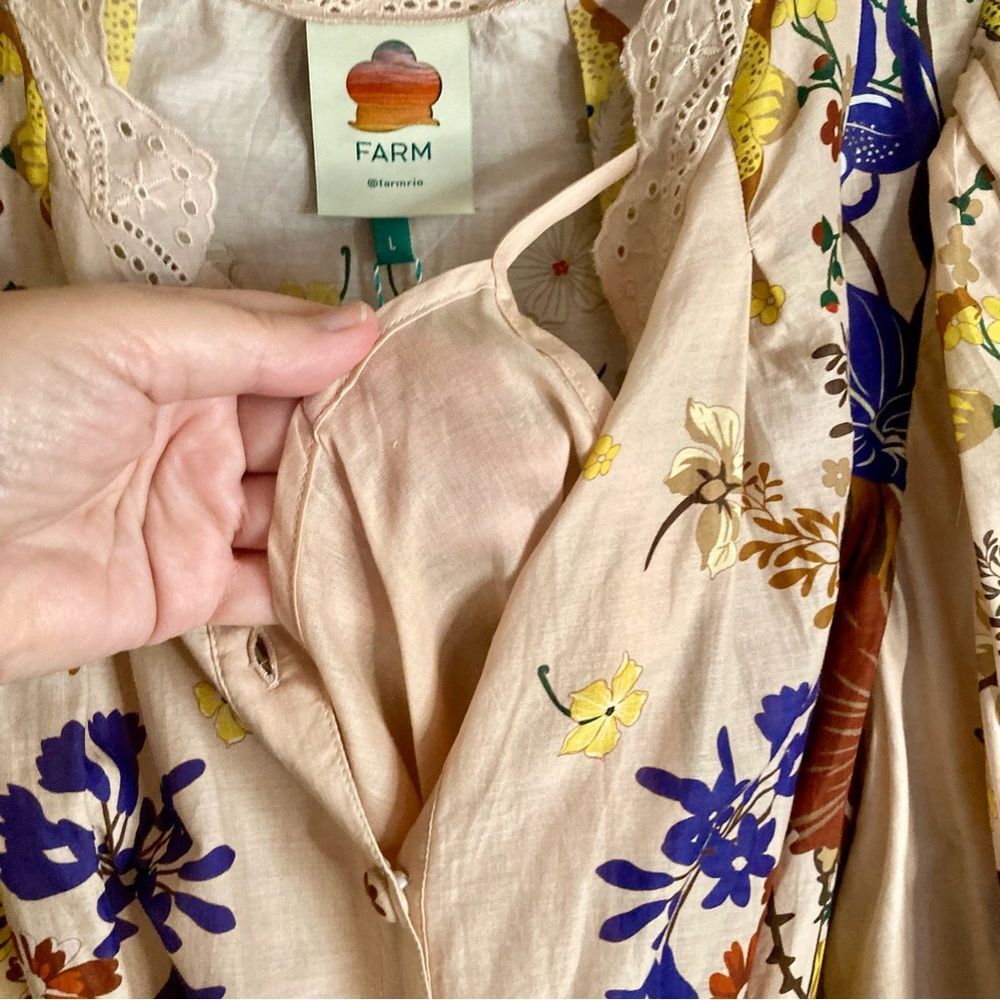 NEW FARM Rio Beauty Bouquet Pink Puff Sleeve Mini Dress Floral Button Size L - Picture 12 of 16